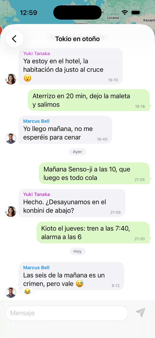 Chat de grupo de un viaje en OhMyWay