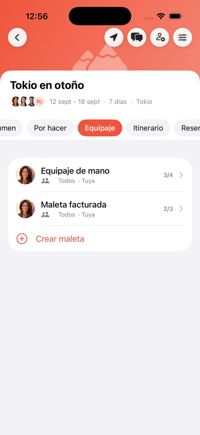 Lista de equipaje del viaje con cantidades y progreso en OhMyWay