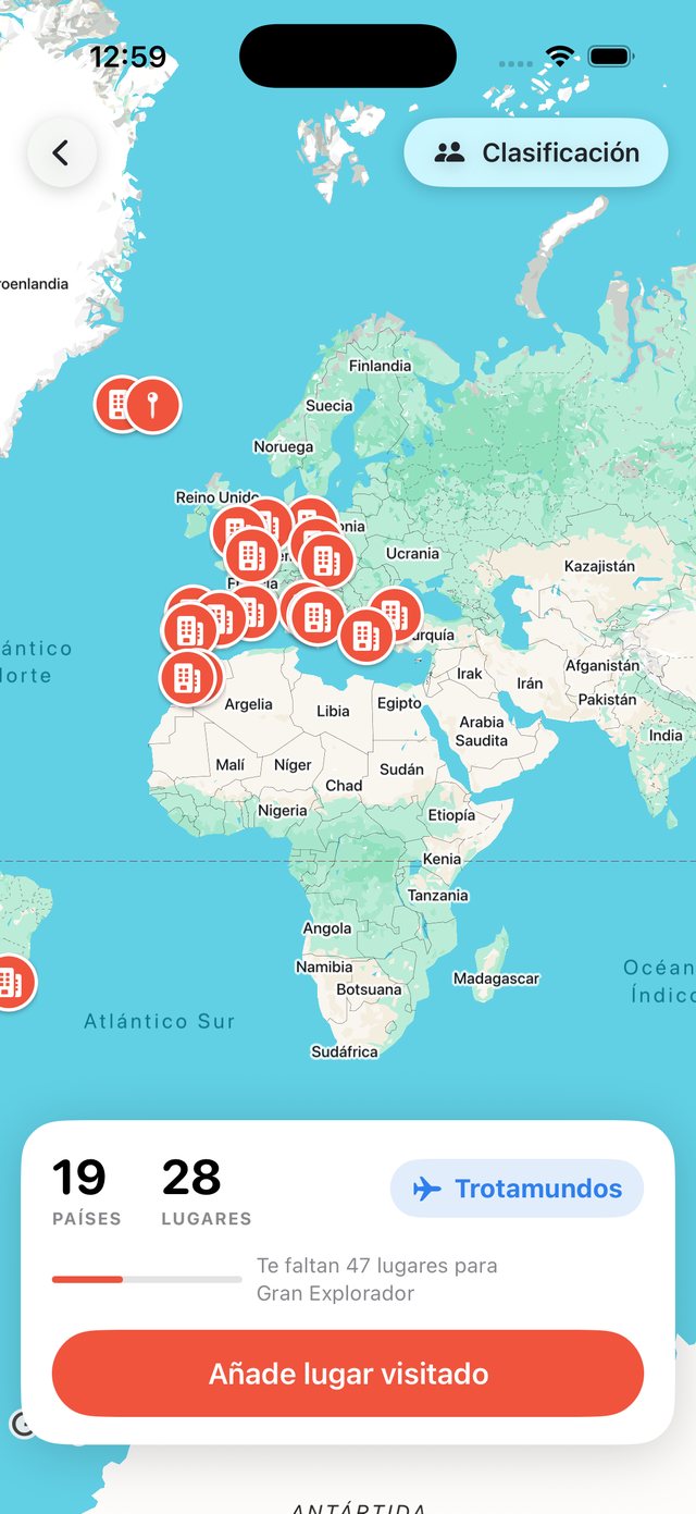 Mapa de lugares visitados y clasificación de exploradores en OhMyWay